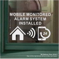 MOBILE Monitored Alarm System Installed Sticker-130mm White on Clear Internal Window Appllication-24hr Security Warning Sign for Home, House, Flat, Business, Property-Self Adhesive Vinyl